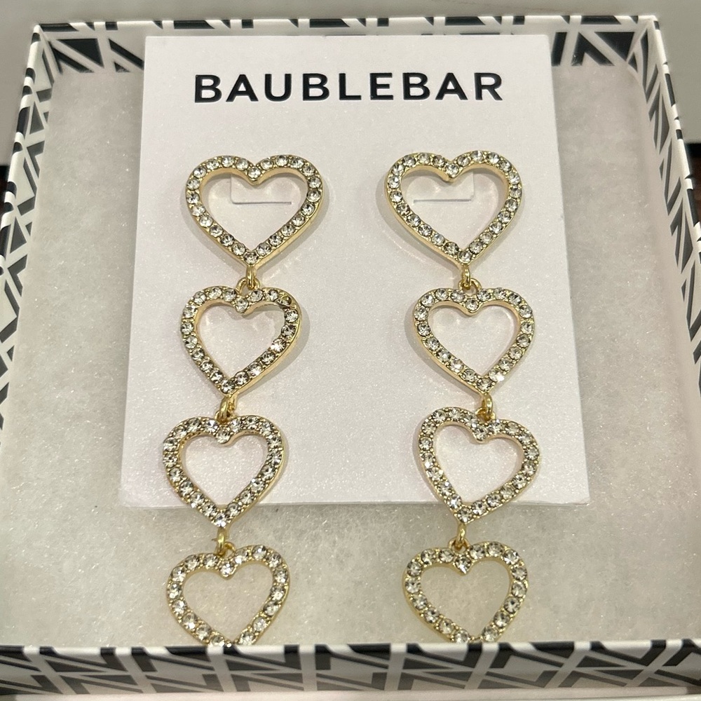 NEW BaubleBar Rhinestone Heart Drop Earrings